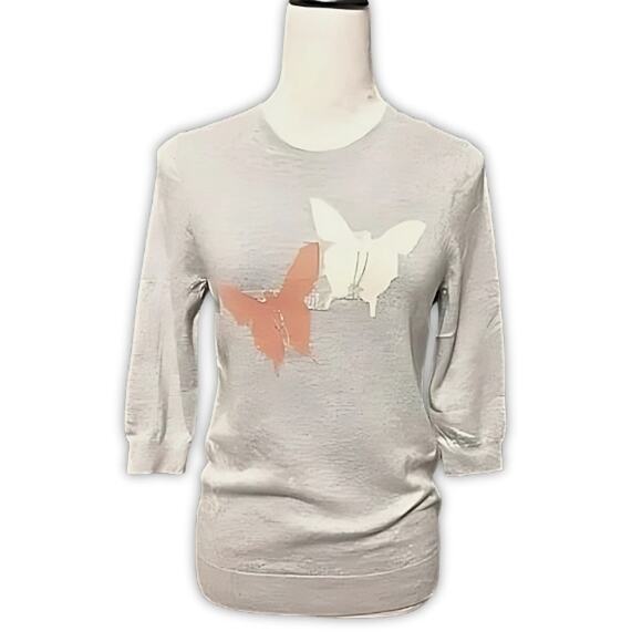 Weatherproof Vintage Sweater Soft Cotton Cashmere Butterfly Design Gray W XS NWT - Picture 2 of 10